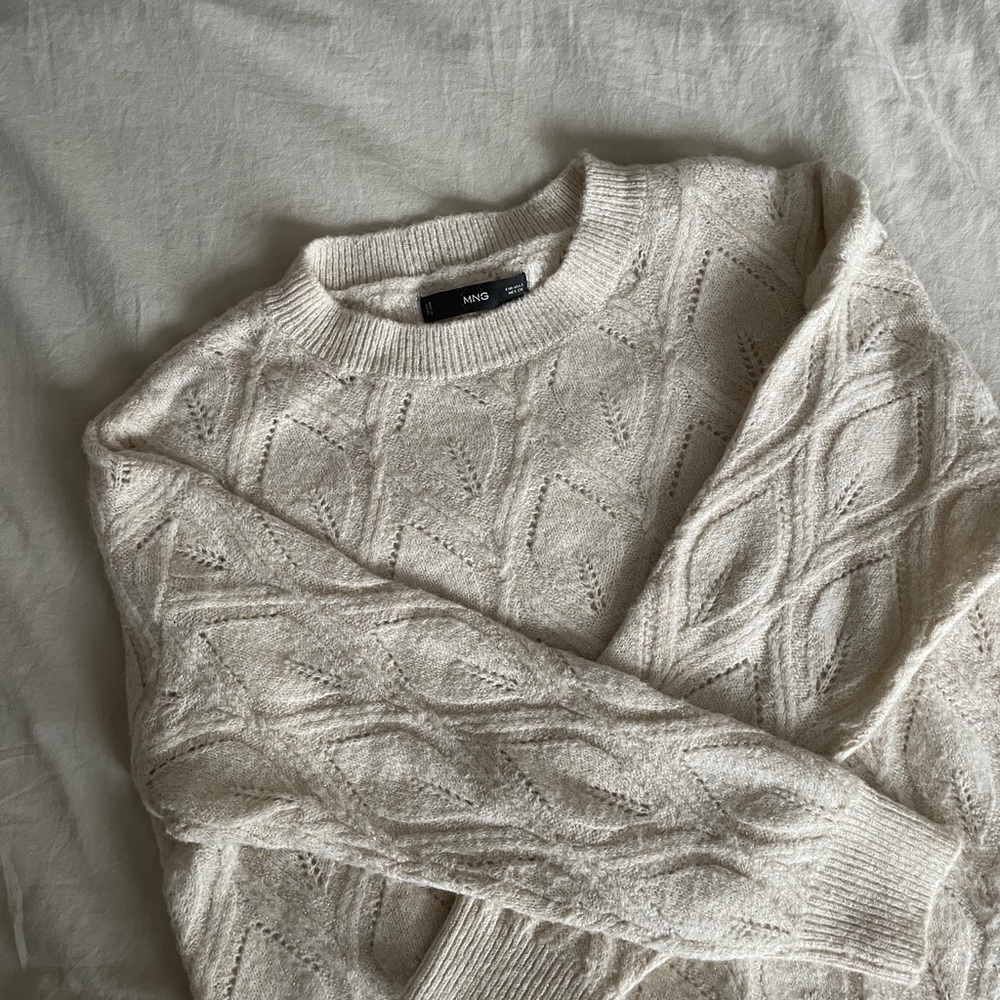 Mango Ivory Cable Crewneck Sweater